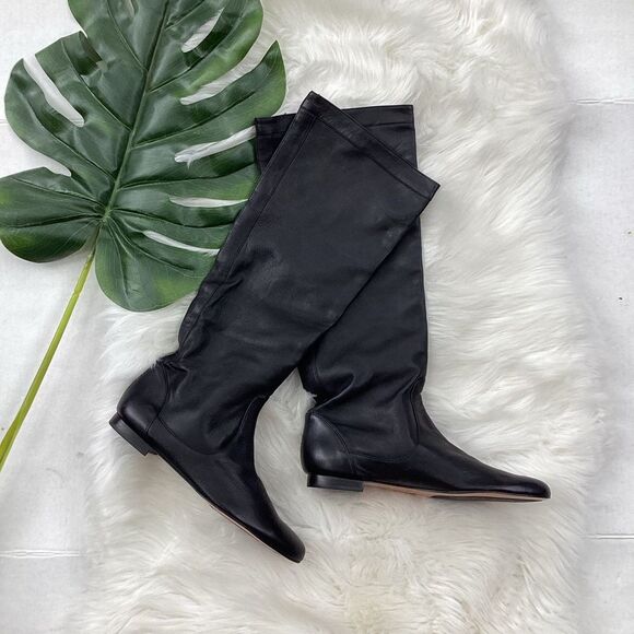 Massimo Dutti Black Leather Riding Boots Tall Boots 7.5 Equestrian Boots - Picture 2 of 8